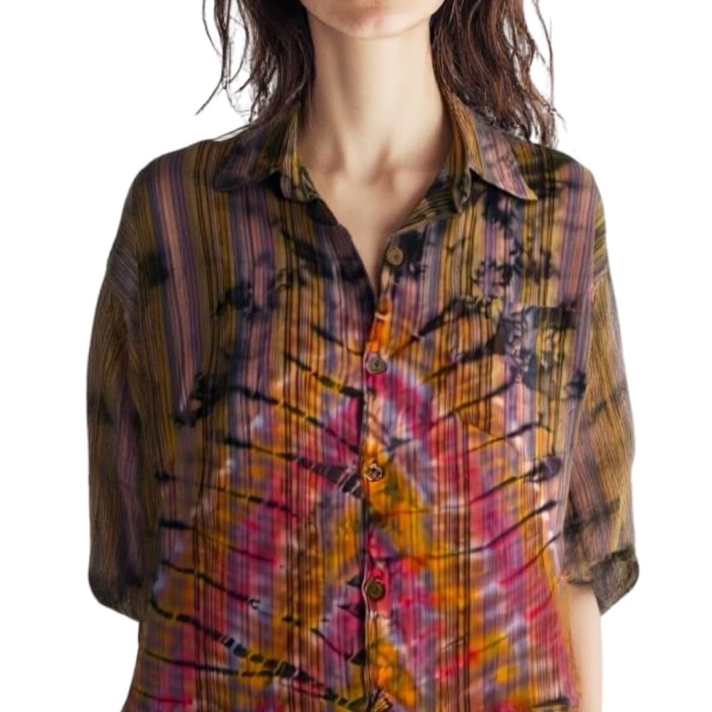 Jayli Cotton Hand Dyed Tie Dye Button Down Short Sleeve The Beatles Abbey Road